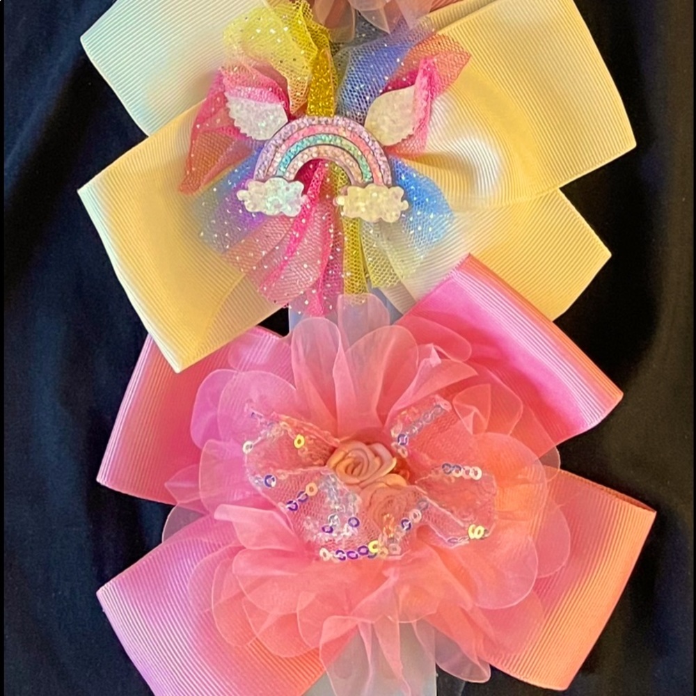 💕 7 Girls Large Clip Hair Bows 💕